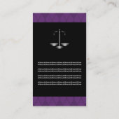 Carte De Visite Avocat à l'échelle de la justice noir violet (Dos)