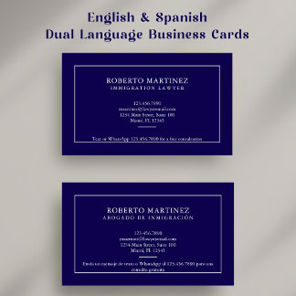 Carte De Visite Avocat Bilingue Anglais Espagnol Bleu Marine Perso