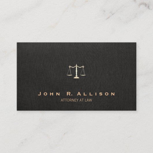 Carte De Visite Avocat Black Linen Look Scales de justice (Devant)