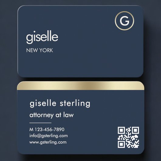 Carte de visite avocat bleu marine or Code QR
