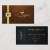 Carte De Visite Avocat Brown élégant de cuir et d'or (Devant / Derrière)