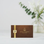 Carte De Visite Avocat Brown élégant de cuir et d'or (Debout devant)