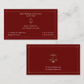 Carte De Visite Avocat de droit | Avocat Dark Red Gold (Devant / Derrière)