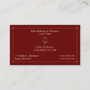 Carte De Visite Avocat de droit   Avocat Dark Red Gold