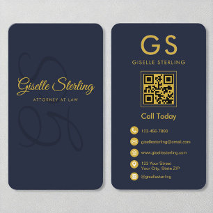 Carte De Visite Avocat de droit Marine Blue Gold QR Code Monogramm