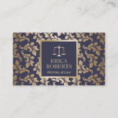 Carte De Visite Avocat de Law Luxury Blue & Gold Damask (Devant)