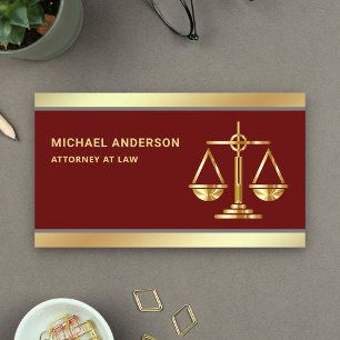 Carte De Visite Avocat Échelle de Justice Or Rouge Foncé