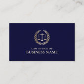 Carte De Visite Avocat élégant bleu marine balance de justice d'or (Devant)