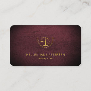 Carte De Visite Avocat élégant cuir luxe aspect cuir oxblood or