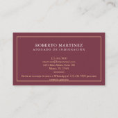 Carte De Visite Avocat en immigration Bilingue Anglais Espagnol (Dos)