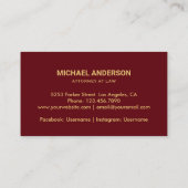Carte De Visite Avocat Gold Justice Scale Elegant Dark Red (Dos)