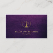 Carte De Visite Avocat haut de gamme élégant or violet look cuir (Devant)