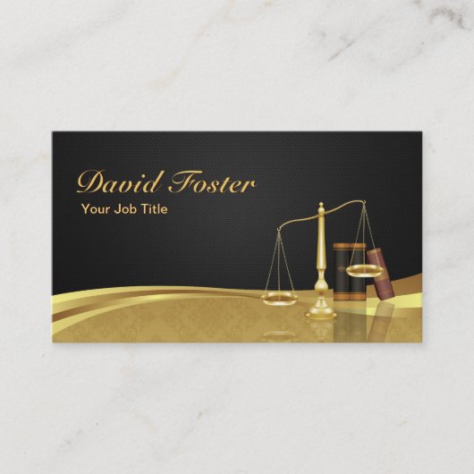 Carte De Visite Avocat Justice Elegant Black Gold Damask (Devant)