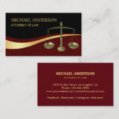 Carte De Visite Avocat Justice Élégant Noir & Rouge foncé (Devant / Derrière)