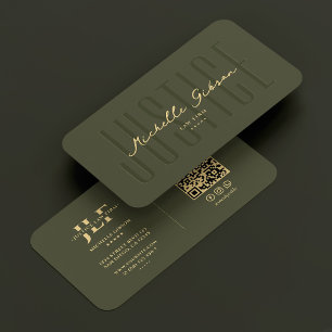 Carte De Visite Avocat Monogram Justice Army Green Modern