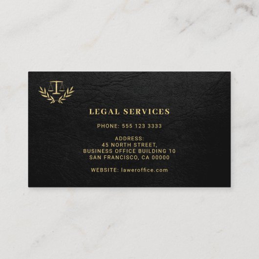 Carte De Visite Avocat or échelle classique élégant noir (Dos)