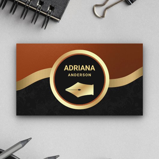 Carte De Visite Avocat Orange Rouille Procureur Gold Pen Nib Notai