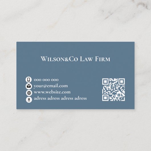 Carte De Visite Avocat Procureur de la loi bleu gris code QR (Dos)