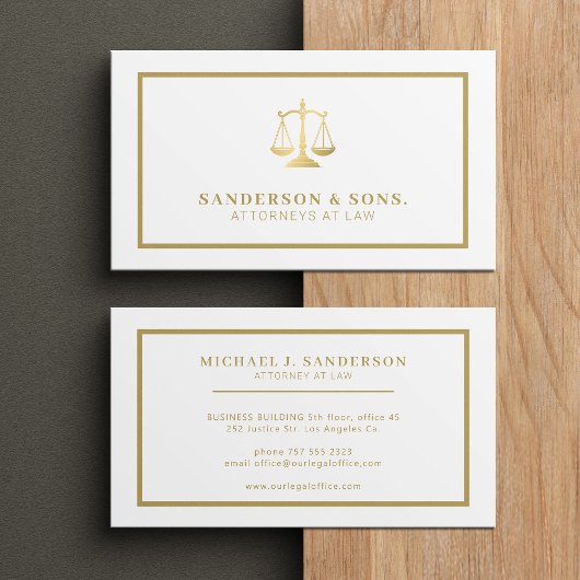 Carte De Visite Avocat professionnel élégant or