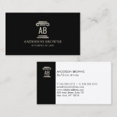 Carte De Visite Avocat professionnel monogramme gris/noir (Devant / Derrière)
