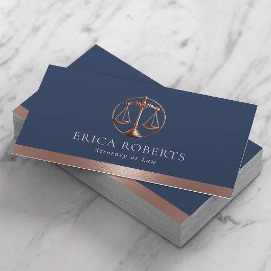 Carte De Visite Avocat Rose Gold Justice Scale Avocat Navy Blue