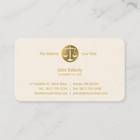 Carte De Visite Avocat | Scales d'or de la justice (Devant)