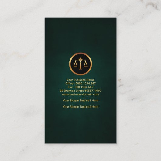 Carte De Visite Avocat vertical grunge vert simple de frontière (Dos)