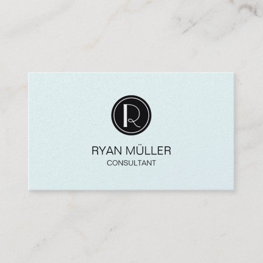 Carte De Visite Azure Mist Professional Chic Plain et Monogramme (Devant)