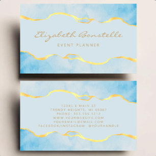 Carte De Visite Baby Blue Aquarelle Luxe Feuille D'or