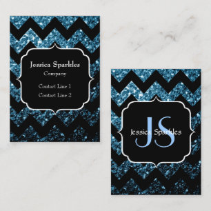 Carte De Visite Baby blue faux paillettes chevron Monogramme