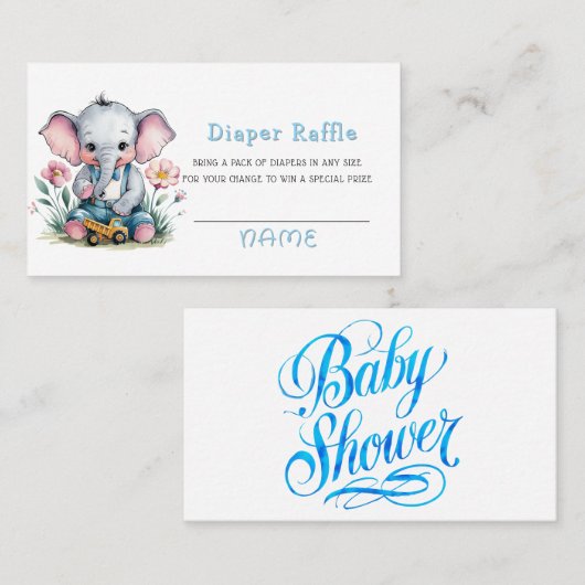 Carte De Visite Baby Elephant avec Truck Boy Diaper Raffle (Devant / Derrière)
