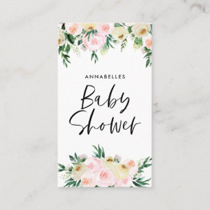Carte De Visite Baby shower aquarelle rose ceinture rose jeu flora