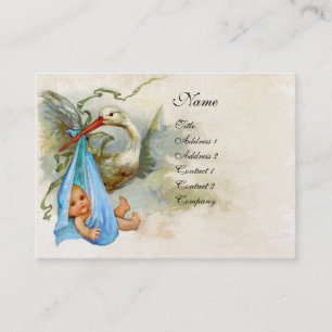 Carte De Visite BABY SHOWER BLEUE STORK Pearl Blanc Shimmer