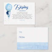 Carte De Visite Baby shower d'affichage Floral Bleu (Devant / Derrière)