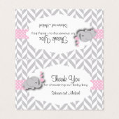 Carte De Visite Baby shower d'éléphant rose et gris | Candy Topper (Extérieur déplié)