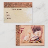 Carte De Visite Baby shower FILLE ANTIQUE ROSE MONOGRAMME FLORAL (Devant / Derrière)