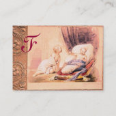 Carte De Visite Baby shower FILLE ANTIQUE ROSE MONOGRAMME FLORAL (Dos)