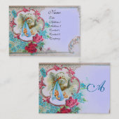 Carte De Visite Baby shower FLEURI AVEC MONOGRAMME ROSE (Devant / Derrière)