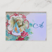 Carte De Visite Baby shower FLEURI AVEC MONOGRAMME ROSE (Dos)