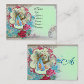 Carte De Visite Baby shower FLEURI AVEC MONOGRAMME ROSE (Devant / Derrière)