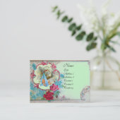 Carte De Visite Baby shower FLEURI AVEC MONOGRAMME ROSE (Debout devant)