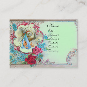 Carte De Visite Baby shower FLEURI AVEC MONOGRAMME ROSE