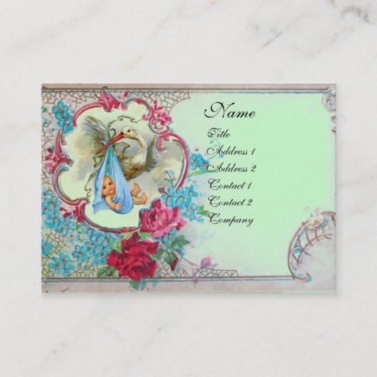 Carte De Visite Baby shower FLEURI AVEC MONOGRAMME ROSE (Devant)