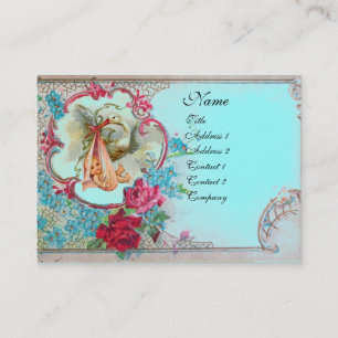 Carte De Visite Baby shower FLEURI AVEC MONOGRAMME ROSE
