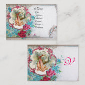 Carte De Visite Baby shower FLEURI AVEC MONOGRAMME ROSE (Devant / Derrière)