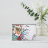 Carte De Visite Baby shower FLEURI AVEC MONOGRAMME ROSE (Debout devant)
