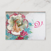 Carte De Visite Baby shower FLEURI AVEC MONOGRAMME ROSE (Dos)