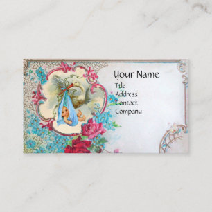 Carte De Visite Baby shower FLEURI AVEC MONOGRAMME ROSE