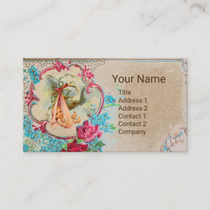 Carte De Visite Baby shower FLORAL STORK ROSE MONOGRAM ROSE ROSE K
