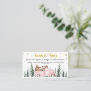 Carte De Visite Baby shower Pink Winter Woodland Livres pour bébé